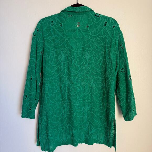 ANTHROPOLOGIE AKEMI + KIN Green Eyelet Floral Tunic Button Up Blouse Beachy Sz S - Picture 2 of 11